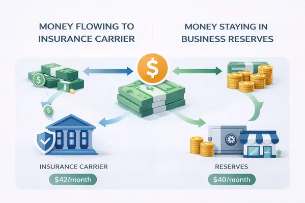 Comparación del flujo de dinero entre autoseguro y seguro tradicional