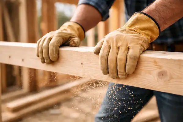 Manos de un trabajador de la construcción con guantes de seguridad en el lugar de trabajo que necesitan un seguro de compensación para trabajadores