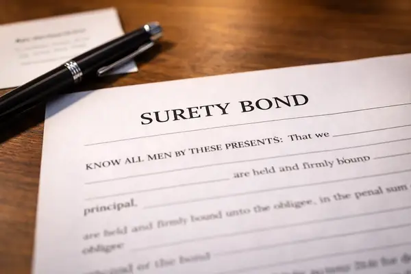 Primer plano del documento de fianza de garantía para un contratista de una pequeña empresa