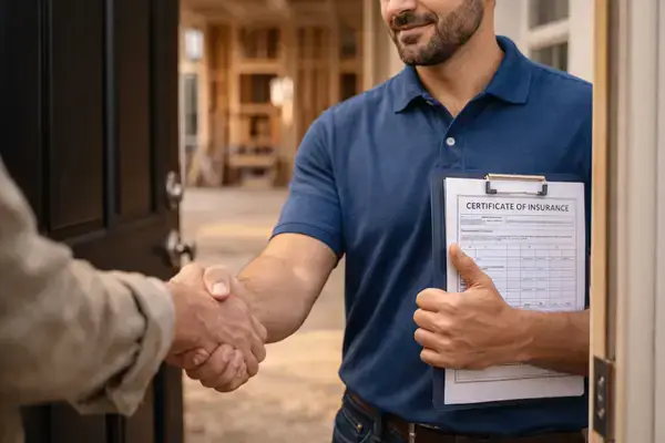 Contratista entrega certificado de seguro a propietario de vivienda en Houston