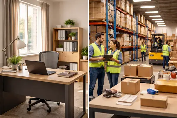 Comparación de oficinas pequeñas frente a grandes almacenes que muestra cuándo las empresas superan la capacidad de una oficina pequeña