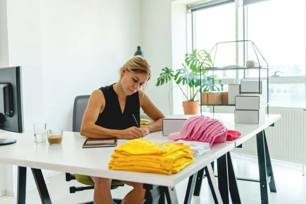 Emprendedor que trabaja desde casa y gestiona operaciones comerciales en línea.
