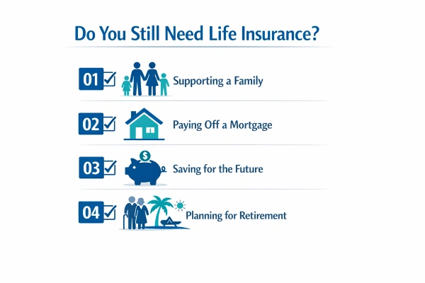 Lista de verificación infográfica que muestra cuatro señales de que ya no necesita cobertura de seguro de vida.