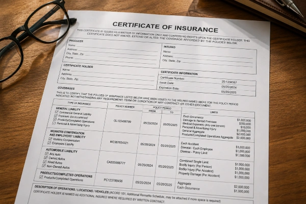 Certificado de seguro con coberturas principales