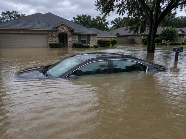 Carro sumergido en una entrada de Houston