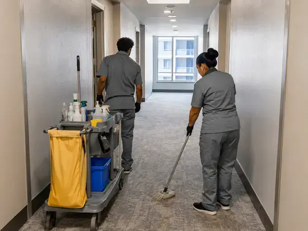 Equipo de limpieza a domicilio en una obra en Houston que necesita un certificado de seguro