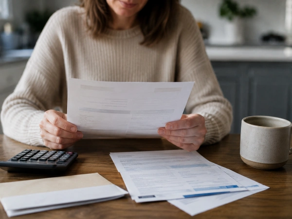Propietario revisa recibo de seguro de casa