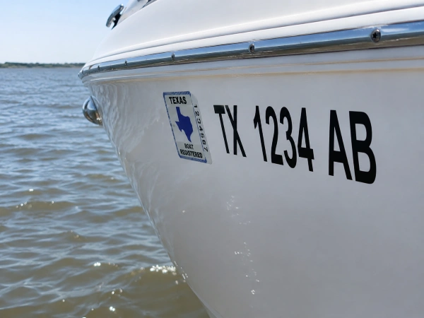 Calcomanía de registro de Texas en un bote
