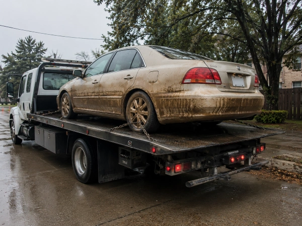 Carro inundado remolcado como pérdida total