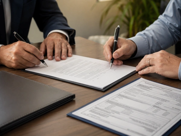 Firmando un contrato que exige seguro paraguas