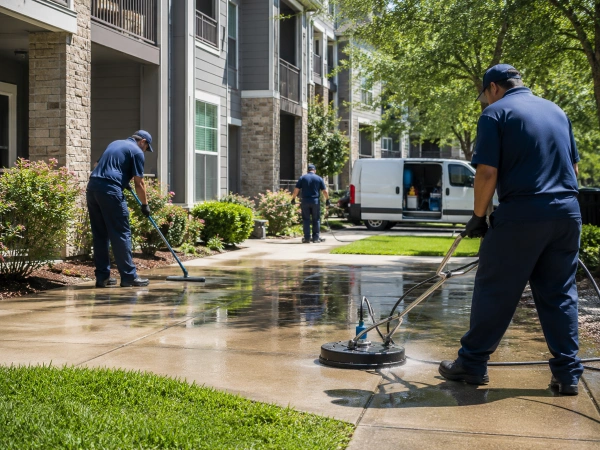 Cuadrilla de limpieza en Houston, paraguas comercial