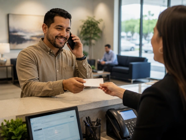 Agente de Houston entrega tarjeta de seguro