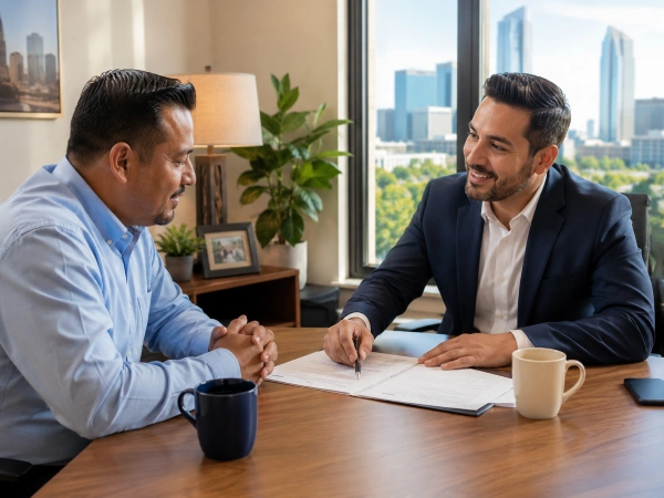 Agente de seguros en Houston atiende cliente