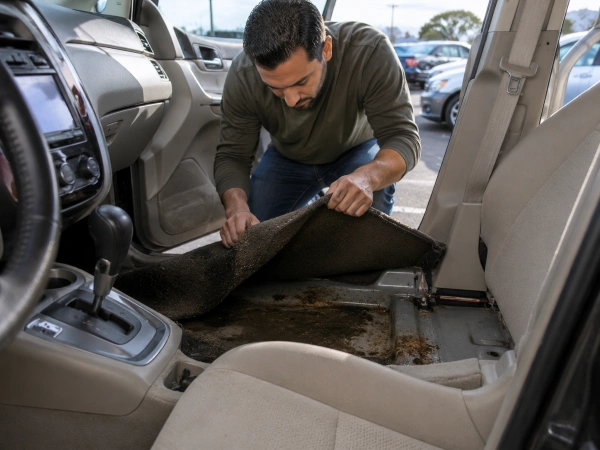 Inspeccionando un carro usado por daños de agua