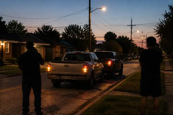Dos camionetas tras un choque en una calle de Houston en un estado con culpa