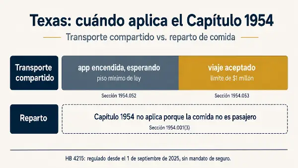 Comparación de la cobertura por ley en Texas entre transporte compartido y reparto