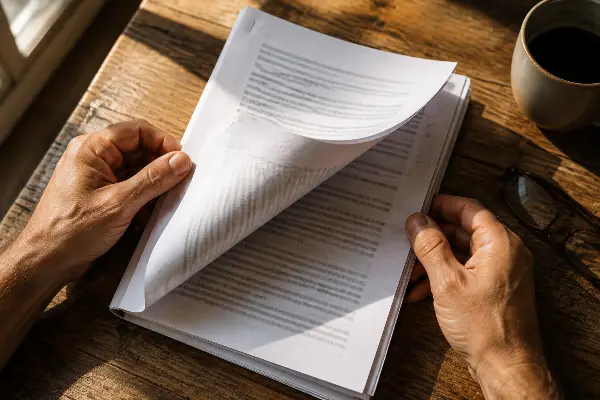 Persona revisa la Parte B de su póliza de auto de Texas y el pago del salario