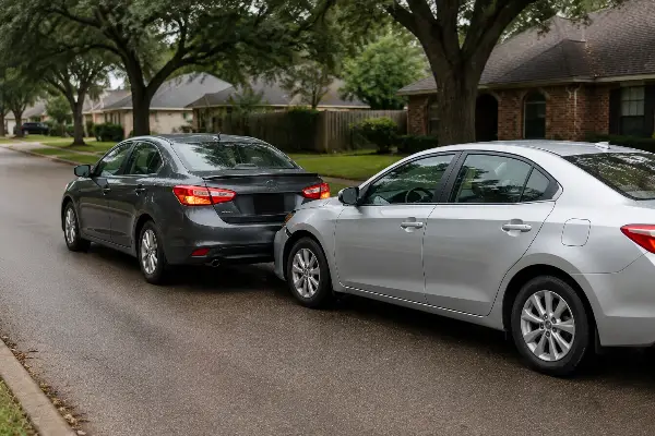 Choque leve entre 2 carros en una calle de Houston