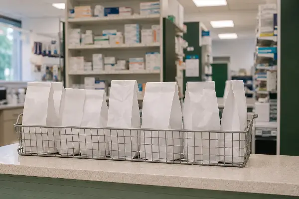 Mostrador de farmacia, donde aparecen los topes de medicamentos de un plan temporal
