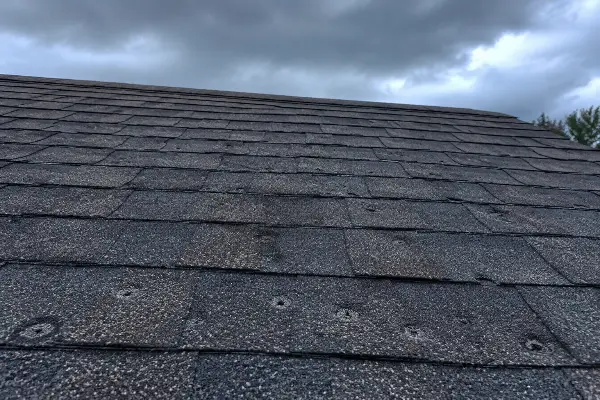 Daño por granizo en el techo de una casa de Houston cubierto por el seguro