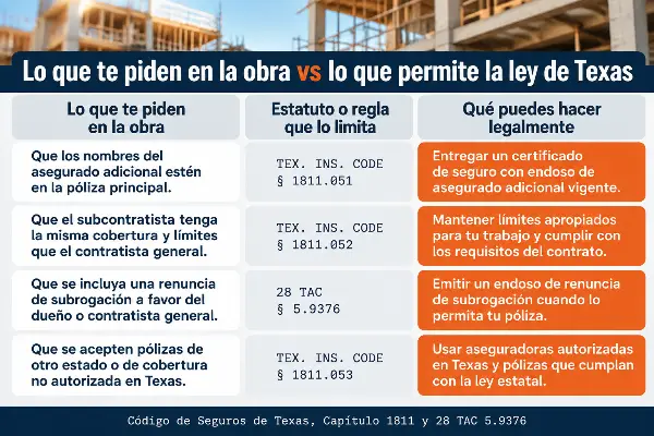Cuatro exigencias de contratistas que el Código de Seguros de Texas restringe